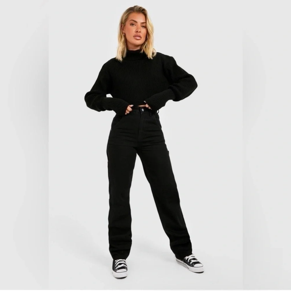 NWT BOOHOO Black Carpenter Jeans Straight Leg Size 4